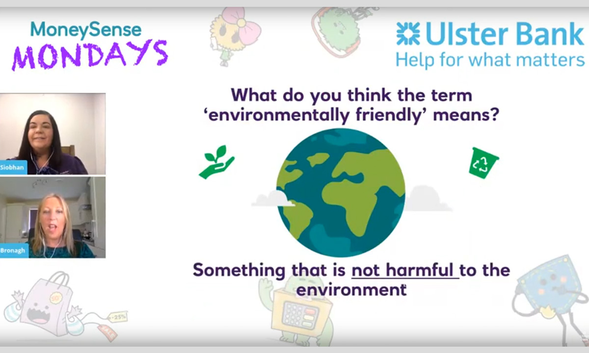 MoneySense Mondays for Ulster Bank - illustration of the world asking children how they can be environmentally friendly
