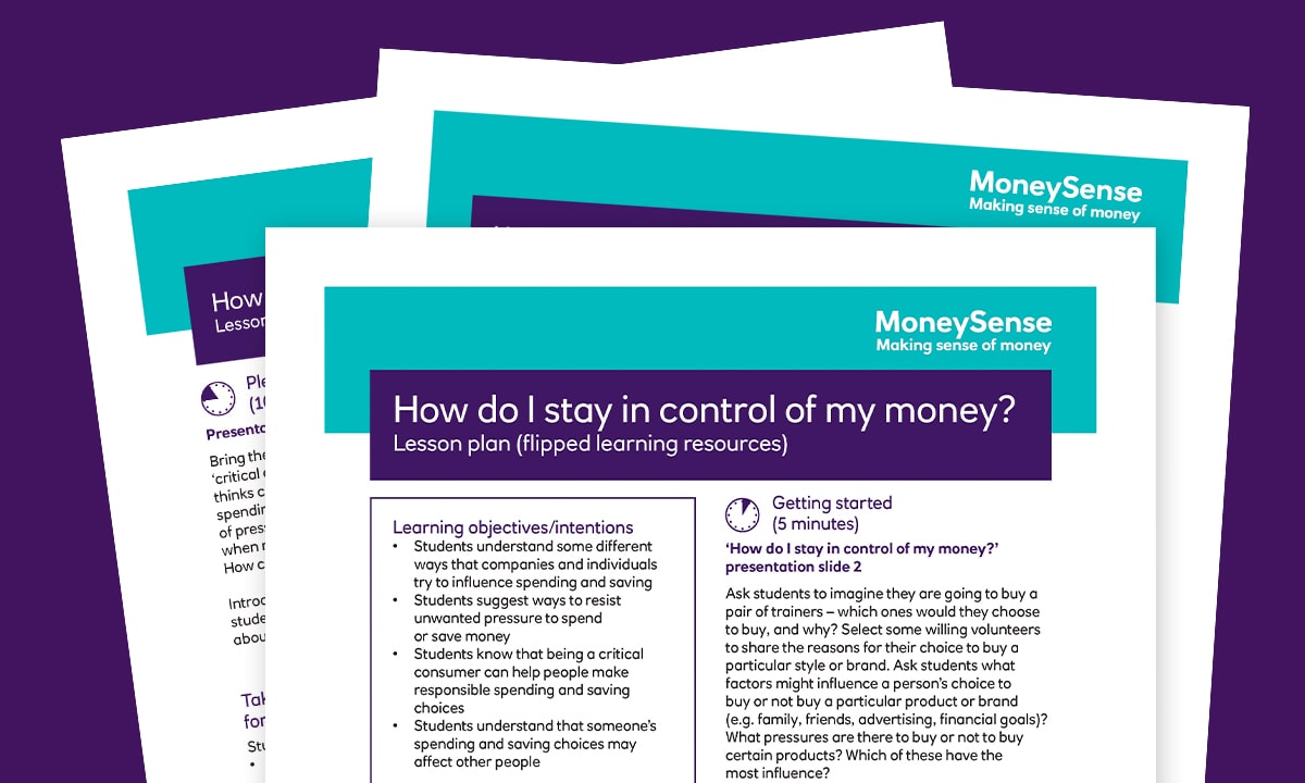 Lesson plan for How do I stay in control of my money?