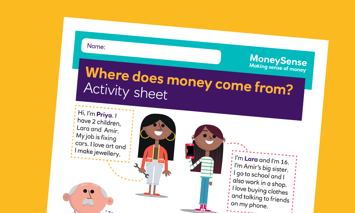 SEND activity sheet for Where does money come from?