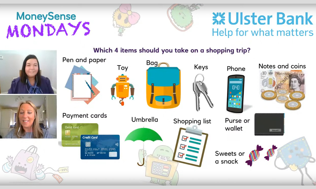 MoneySense Mondays for Ulster Bank - illustration of everyday items to take on a shopping trip