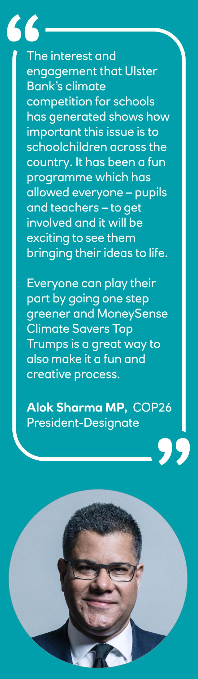 Quote from Aloka Sharma MP, with his headshot